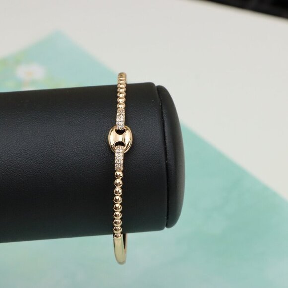 Elegant Rose Gold Beaded Bangle with Central Link Design, XPBL0451 - Picture 7 of 12